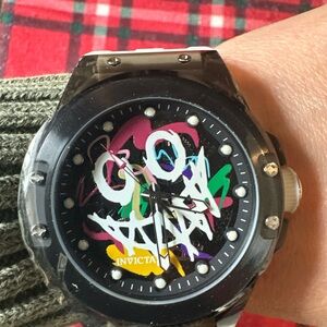 Invicta Silver and Black Watch with White Strap